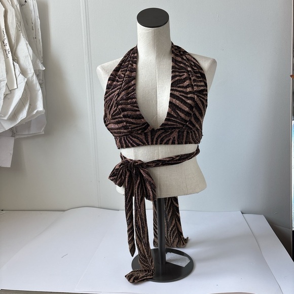 Zebra print wrap around halter top - Picture 2 of 8